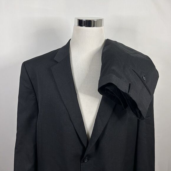 Pronto Uomo 52R Suit 52x25 Flat Front 100% Wool Black Two Button Double Vented